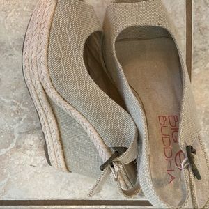 Big Buddha cream wedge sling back shoe size 9